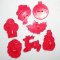 (image for) Seven Red Plastic HRM Christmas Holiday Cookie Cutters Santa Snowmen Reindeer Holly Pat. Pend.