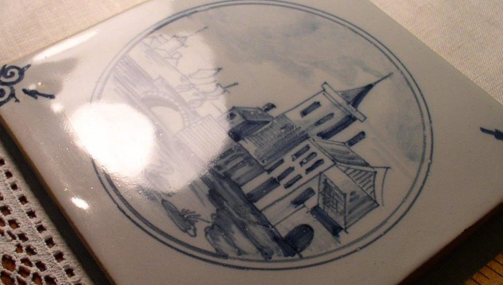 (image for) Old Delft Tile, Coastal Landscape with Tower Royal Makkum Blue