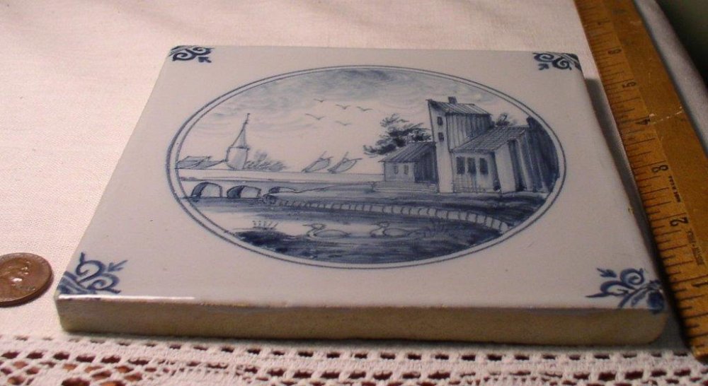 (image for) Old Delft Tile, Coastal Landscape with Tower Royal Makkum Blue