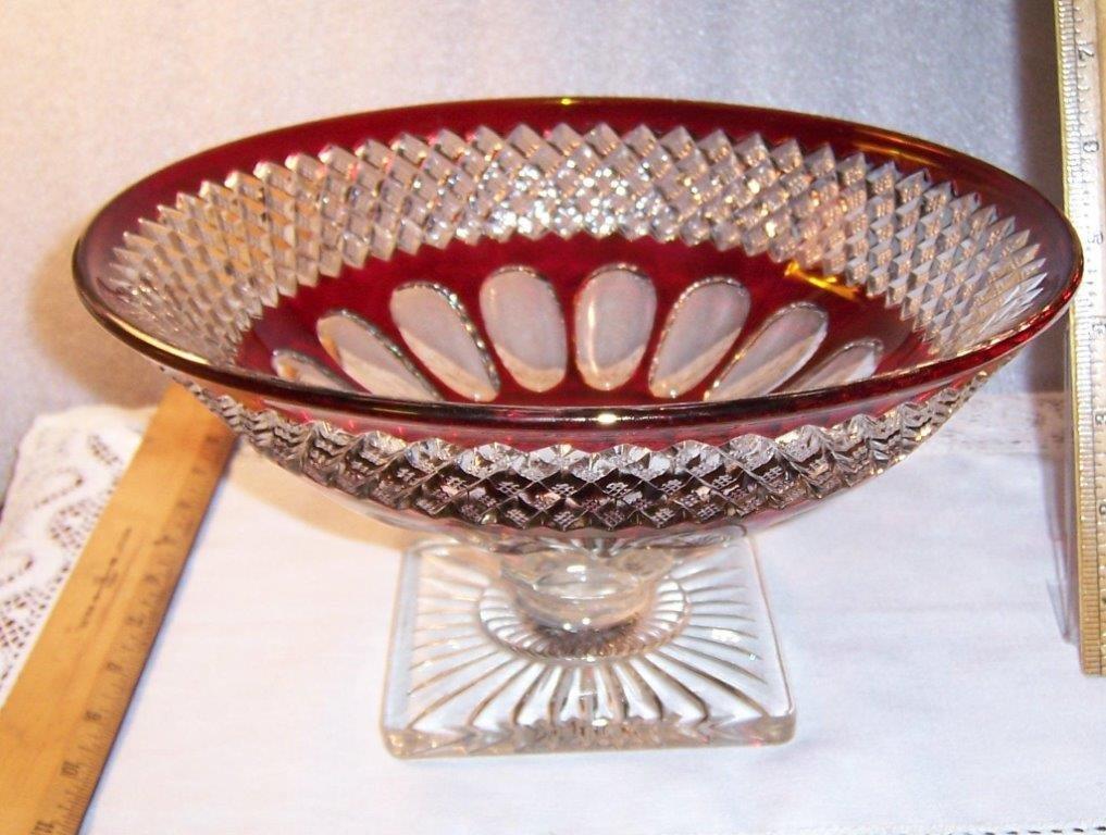 (image for) Large Ruby Flashed Westmoreland Wakefield Waterford Compote 10in